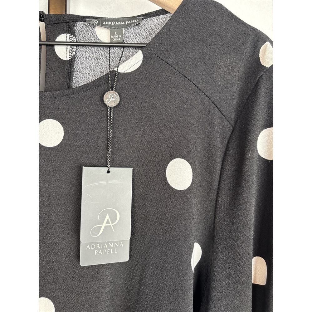 Adrianna Papell Women’s Large Black Polka Dot Blouse 3/4 Sleeve Career Flowy NEW - Picture 6 of 15